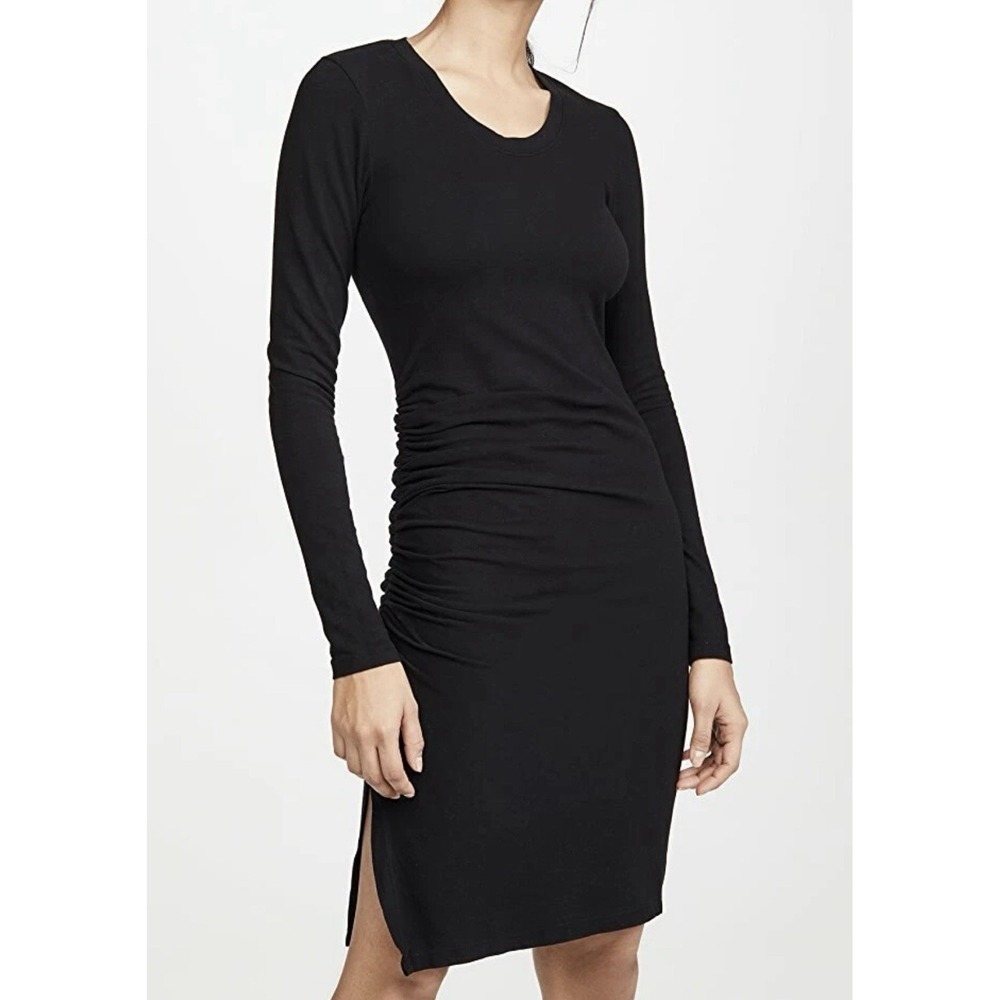 Sundry Women's Black Long Sleeve Ruched Round Neck T-Shirt Dress Size 1